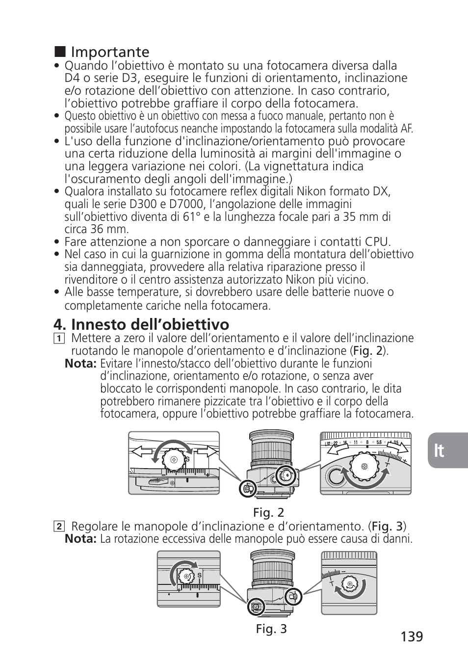 Innesto dell’obiettivo | Nikon 24mm-f-35D-PC-E-Nikkor User Manual | Page 139 / 236