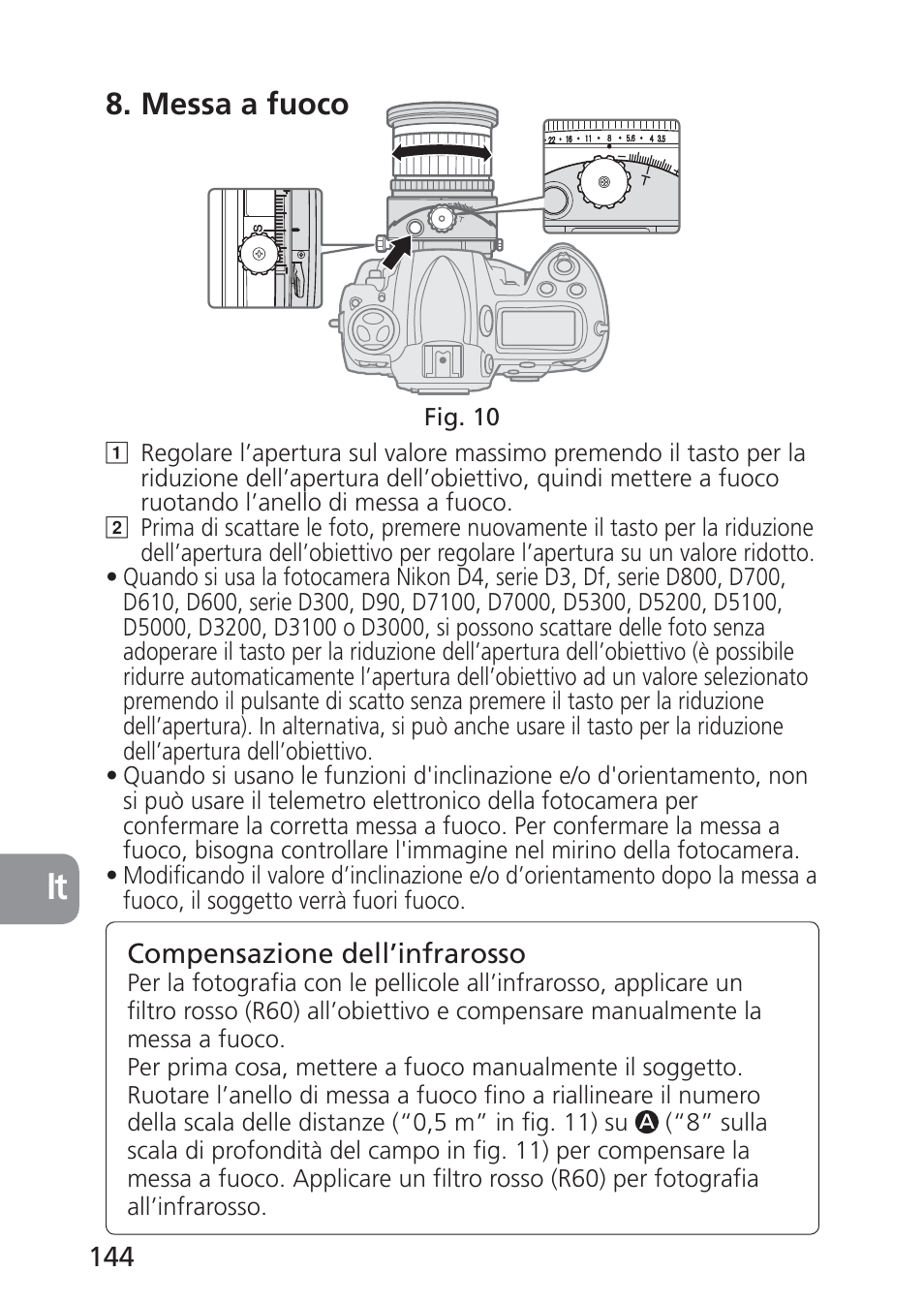 Messa a fuoco | Nikon 24mm-f-35D-PC-E-Nikkor User Manual | Page 144 / 236