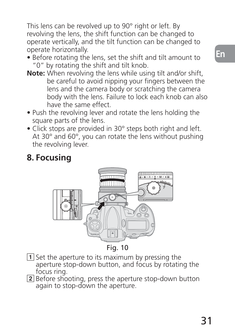 Focusing | Nikon 24mm-f-35D-PC-E-Nikkor User Manual | Page 31 / 236