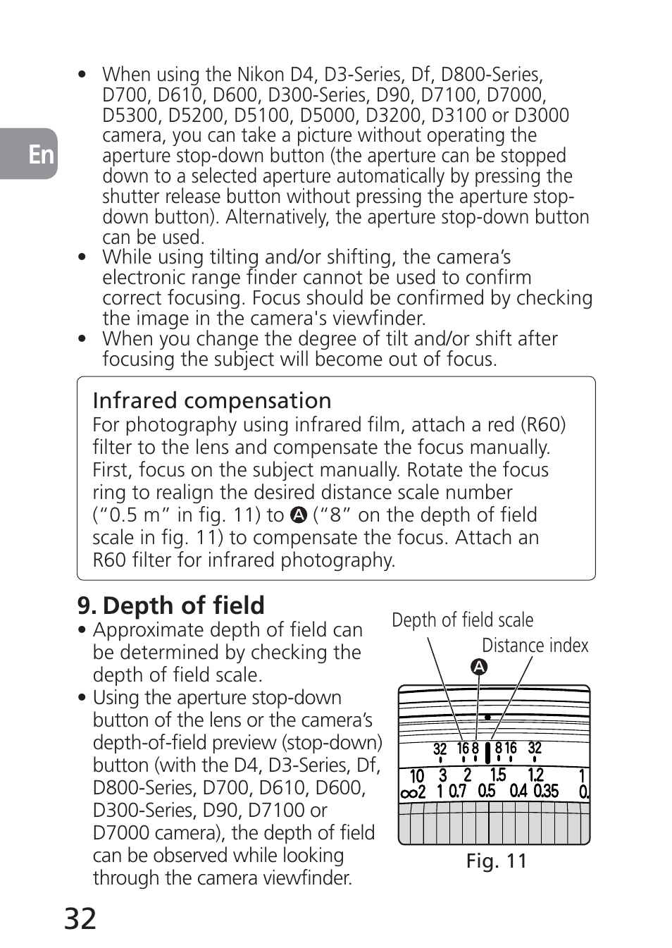 Depth of field | Nikon 24mm-f-35D-PC-E-Nikkor User Manual | Page 32 / 236