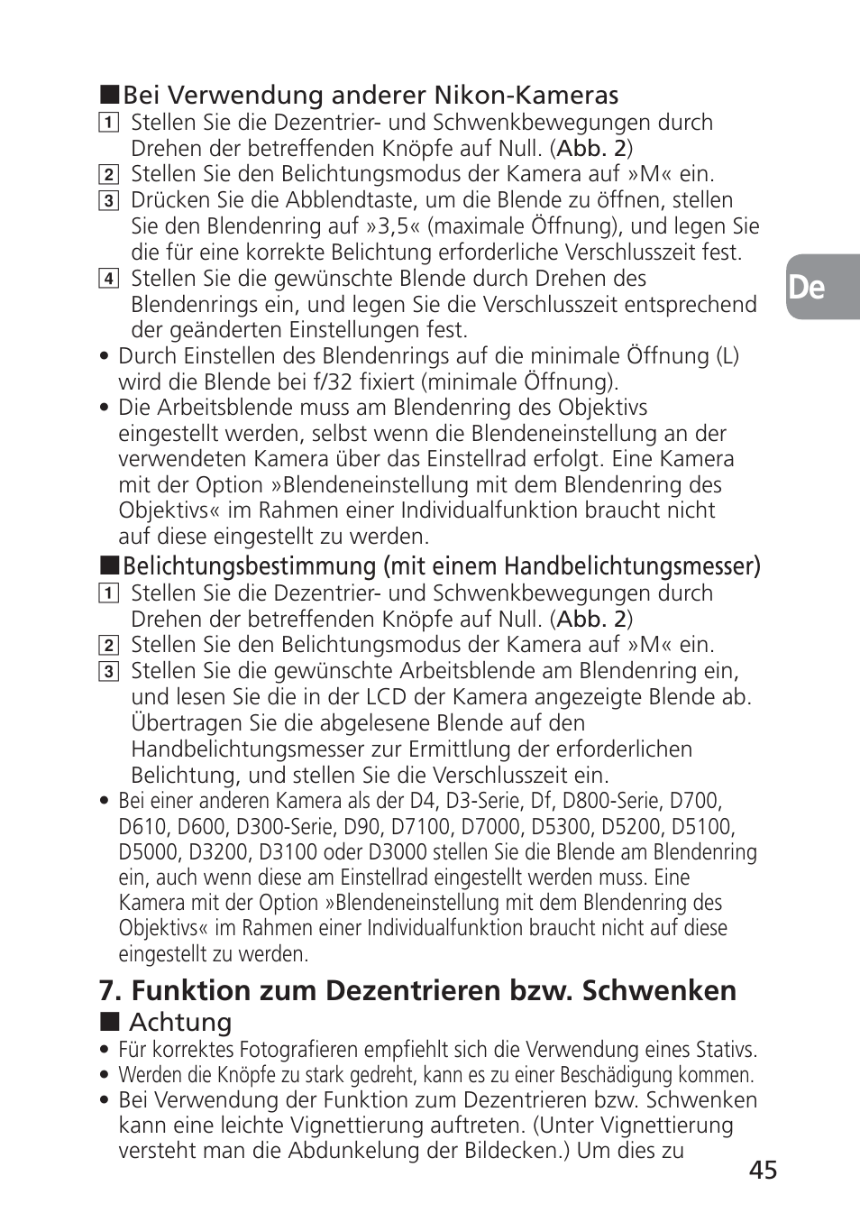 Funktion zum dezentrieren bzw. schwenken | Nikon 24mm-f-35D-PC-E-Nikkor User Manual | Page 45 / 236