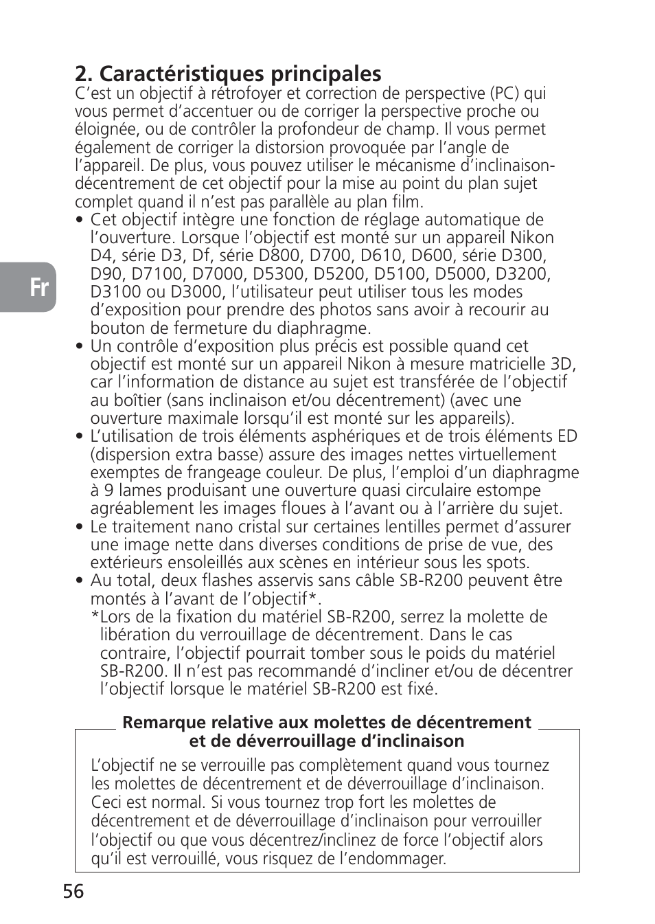 Caractéristiques principales | Nikon 24mm-f-35D-PC-E-Nikkor User Manual | Page 56 / 236