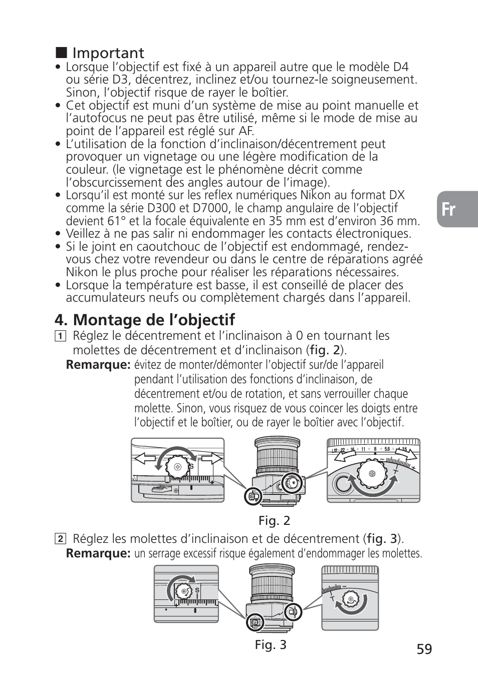 Montage de l’objectif | Nikon 24mm-f-35D-PC-E-Nikkor User Manual | Page 59 / 236