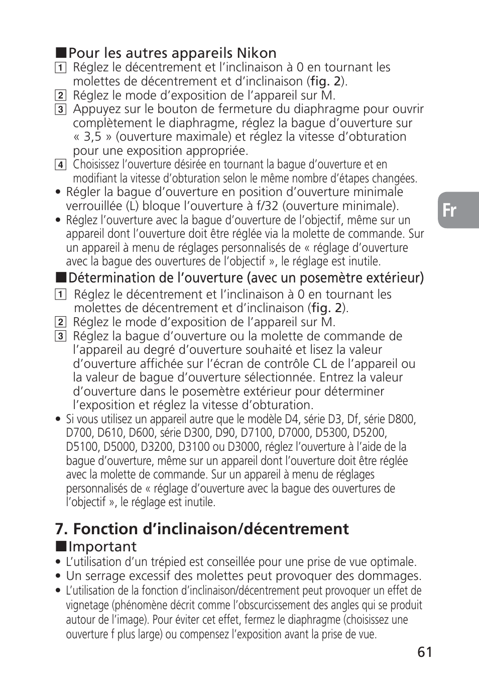 Fonction d’inclinaison/décentrement | Nikon 24mm-f-35D-PC-E-Nikkor User Manual | Page 61 / 236