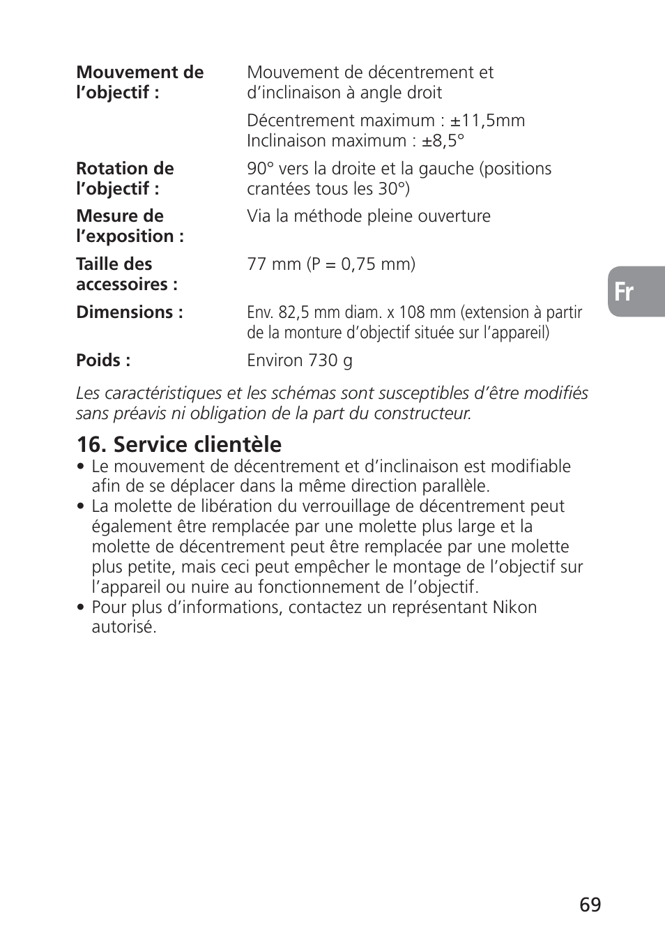 Service clientèle | Nikon 24mm-f-35D-PC-E-Nikkor User Manual | Page 69 / 236