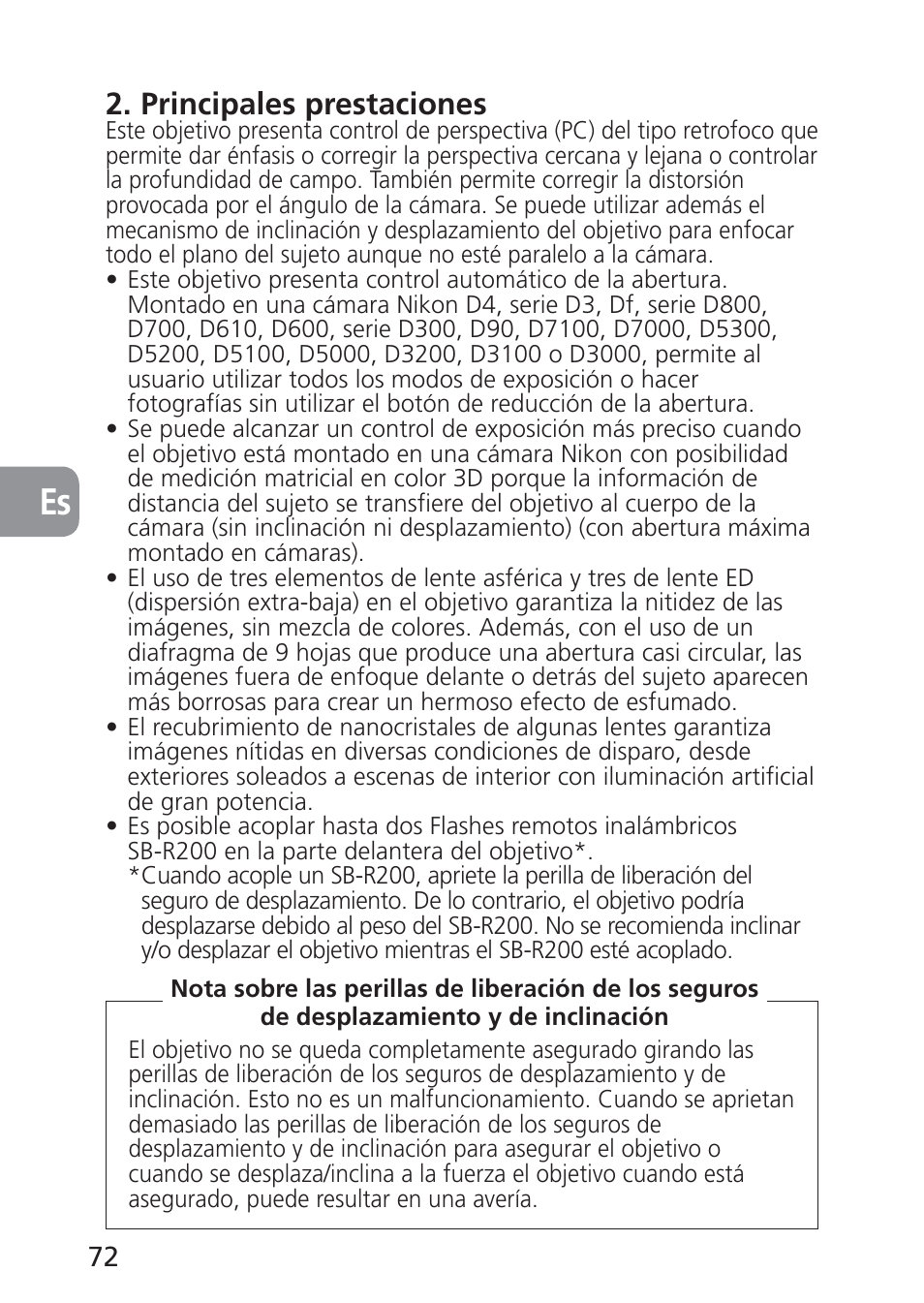 Principales prestaciones | Nikon 24mm-f-35D-PC-E-Nikkor User Manual | Page 72 / 236