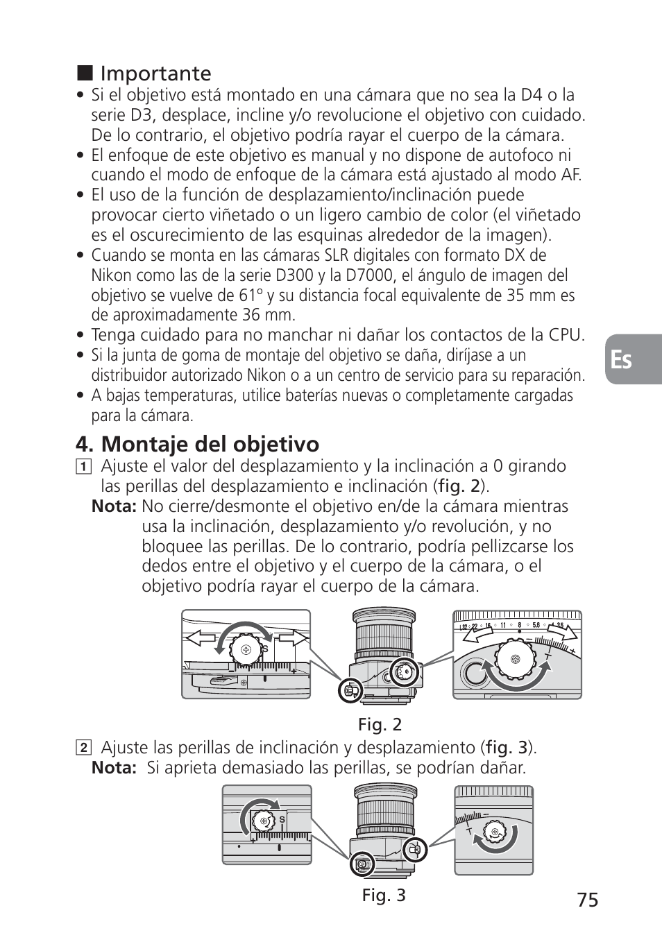 Montaje del objetivo | Nikon 24mm-f-35D-PC-E-Nikkor User Manual | Page 75 / 236