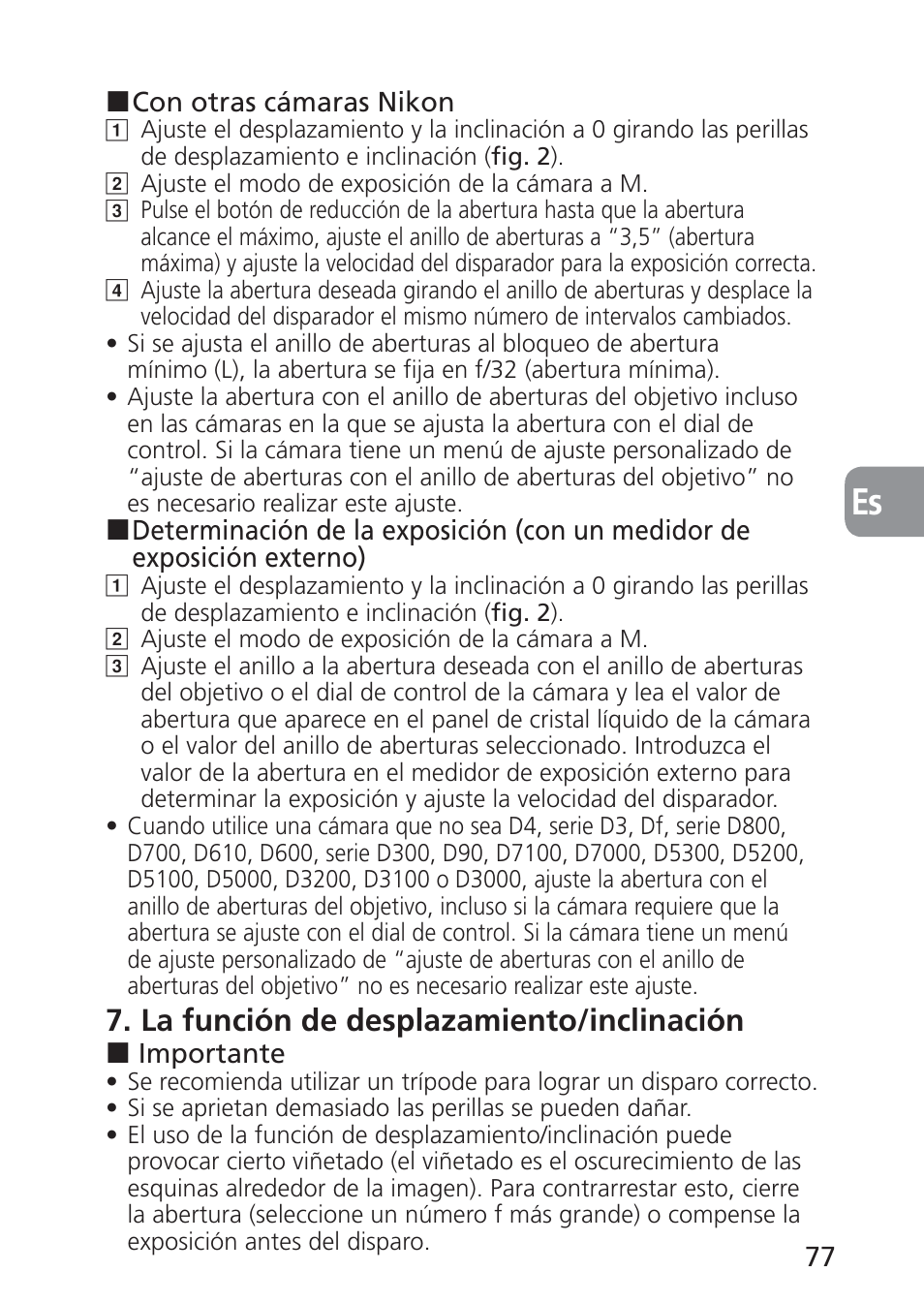 La función de desplazamiento/inclinación | Nikon 24mm-f-35D-PC-E-Nikkor User Manual | Page 77 / 236