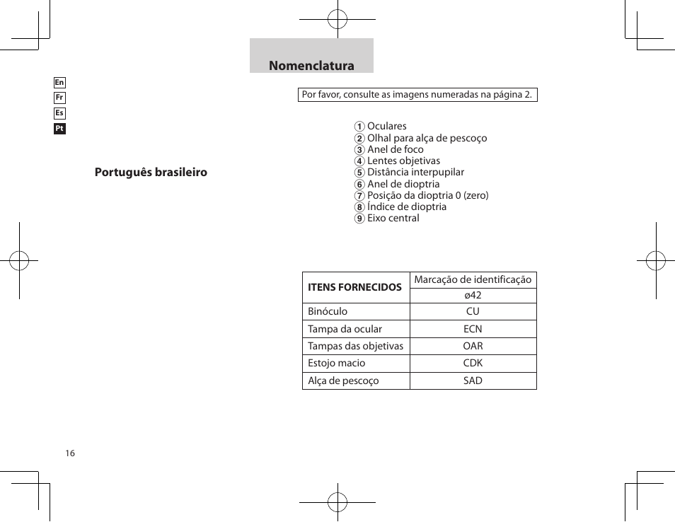 Nomenclatura | Nikon PROSTAFF User Manual | Page 16 / 20