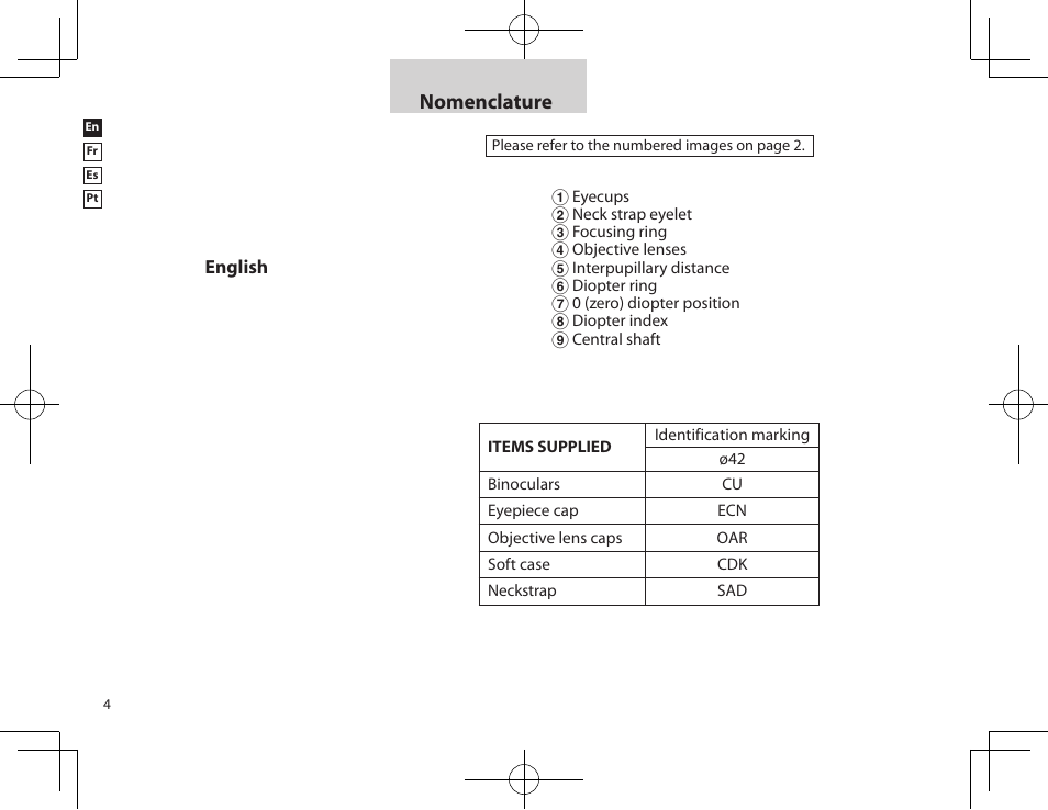 Nomenclature | Nikon PROSTAFF User Manual | Page 4 / 20