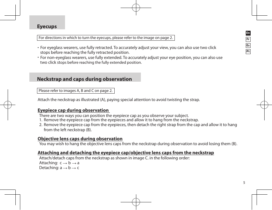 Eyecups neckstrap and caps during observation | Nikon PROSTAFF User Manual | Page 5 / 20