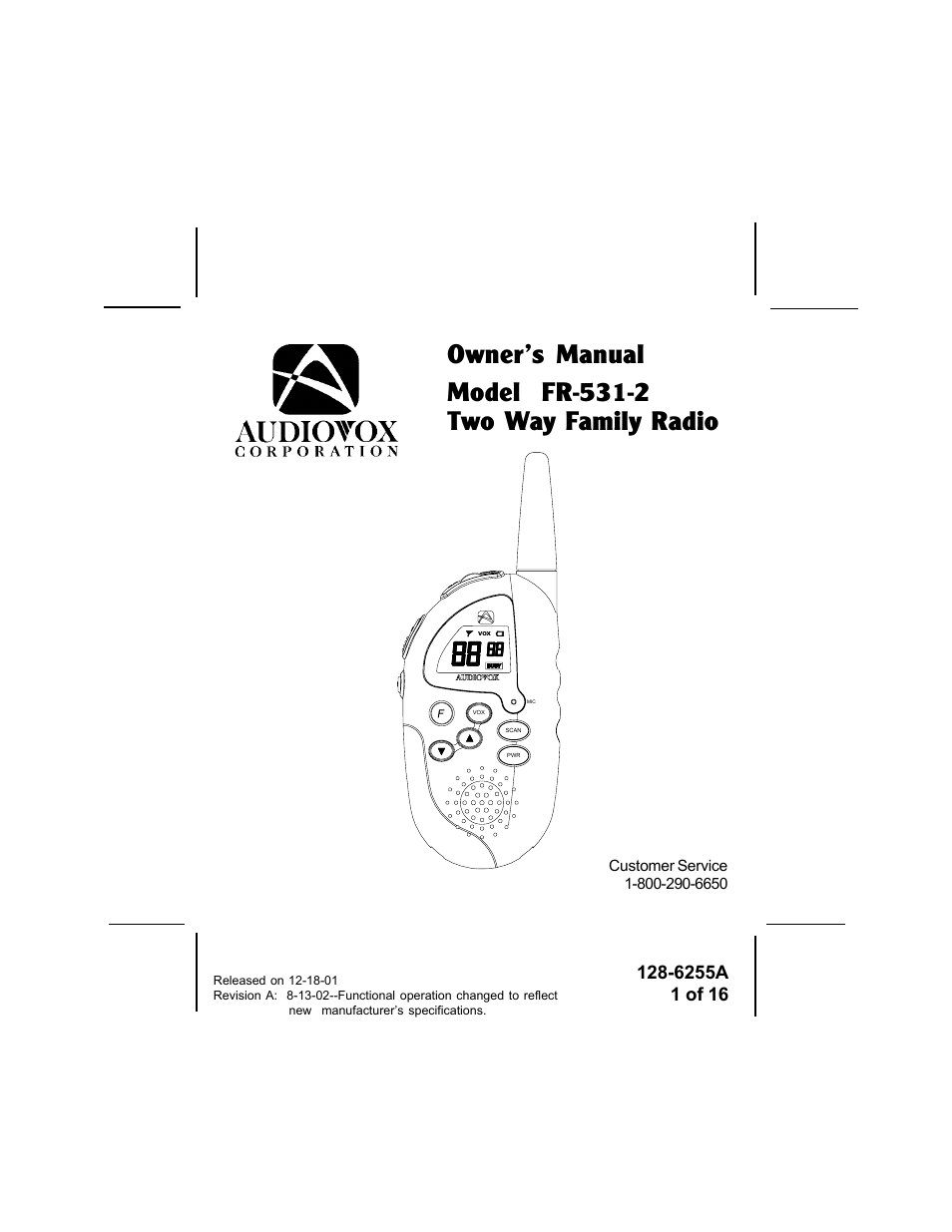 Audiovox FR-531-2 User Manual | 16 pages