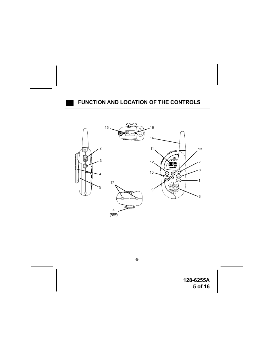 Function and location of the controls | Audiovox FR-531-2 User Manual | Page 5 / 16