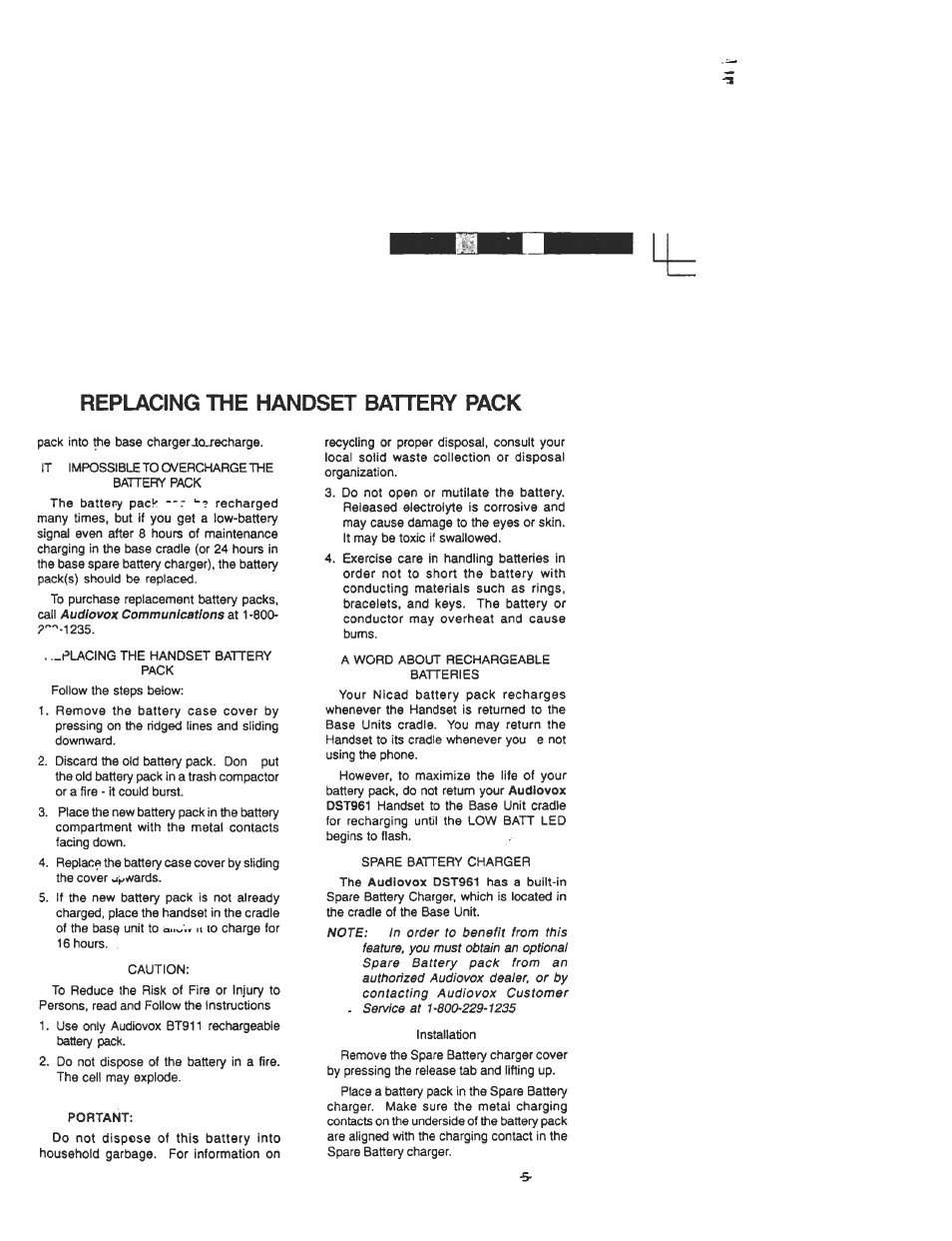 Replacing the handset battery pack | Audiovox DST 961 User Manual | Page 6 / 16