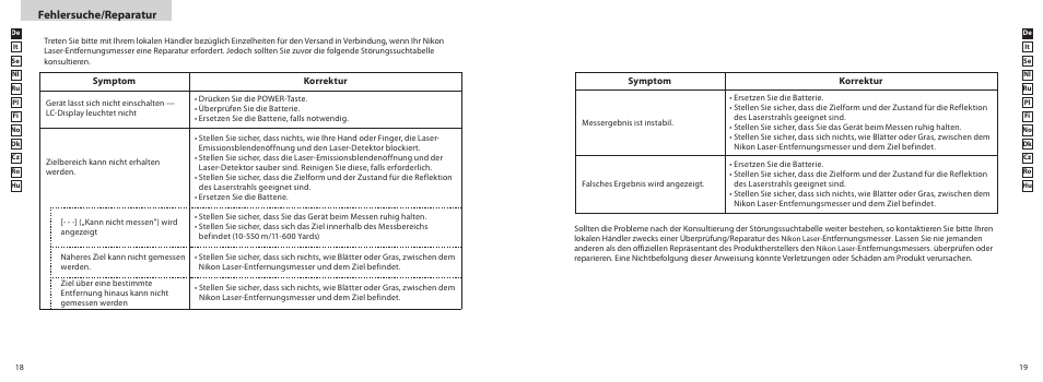Fehlersuche/reparatur | Nikon PROSTAFF User Manual | Page 10 / 99
