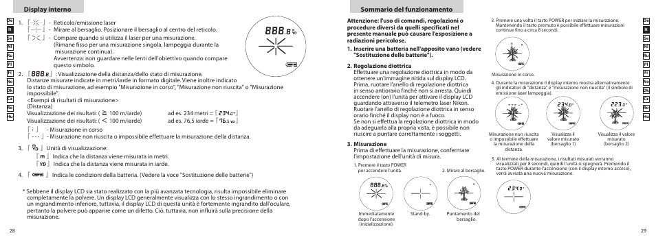 Display interno sommario del funzionamento | Nikon PROSTAFF User Manual | Page 15 / 99