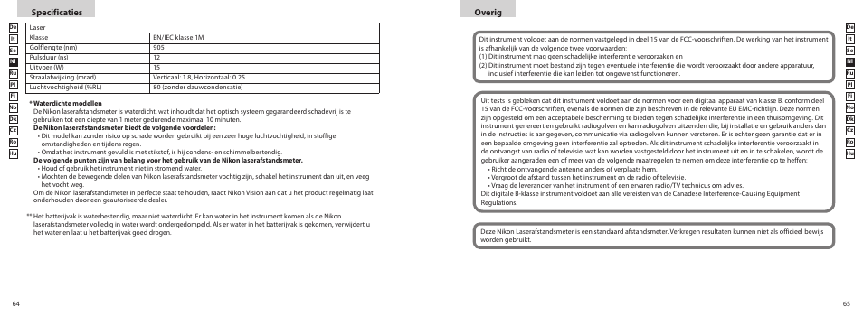 Overig, Specificaties | Nikon PROSTAFF User Manual | Page 33 / 99