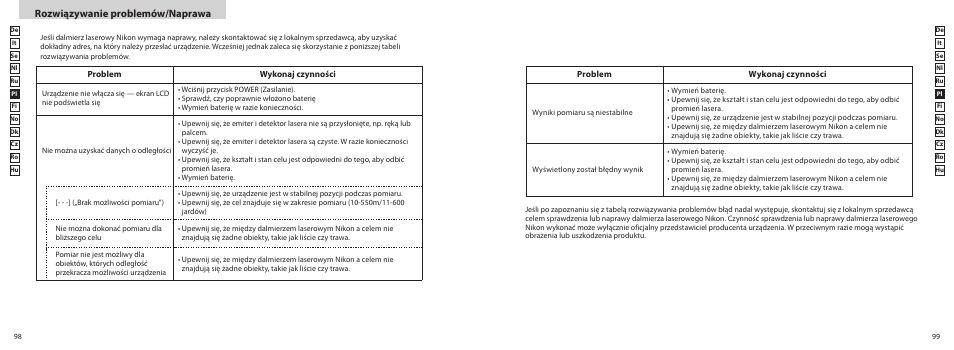 Rozwiązywanie problemów/naprawa | Nikon PROSTAFF User Manual | Page 50 / 99