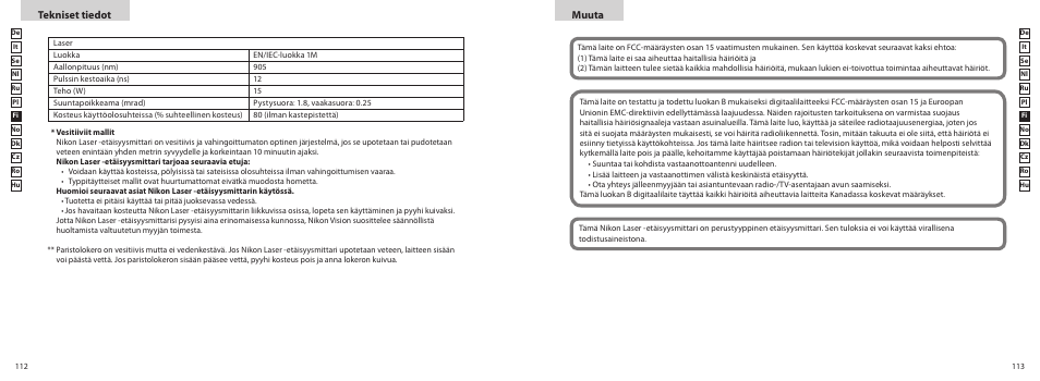 Muuta, Tekniset tiedot | Nikon PROSTAFF User Manual | Page 57 / 99