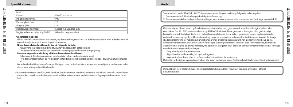 Andet, Specifikationer | Nikon PROSTAFF User Manual | Page 73 / 99