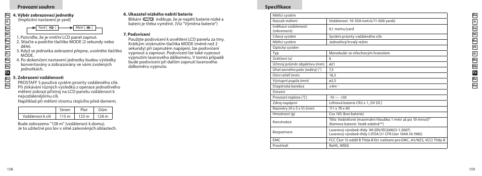 Specifikace, Provozní souhrn | Nikon PROSTAFF User Manual | Page 80 / 99