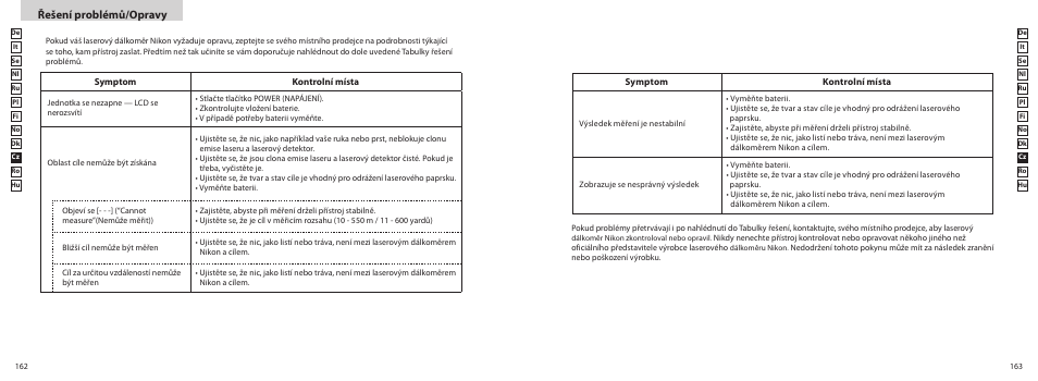 Řešení problémů/opravy | Nikon PROSTAFF User Manual | Page 82 / 99