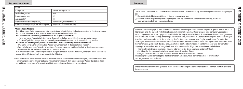 Anderes, Technische daten | Nikon PROSTAFF User Manual | Page 9 / 99