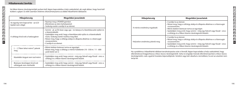 Hibakeresés/javítás | Nikon PROSTAFF User Manual | Page 98 / 99