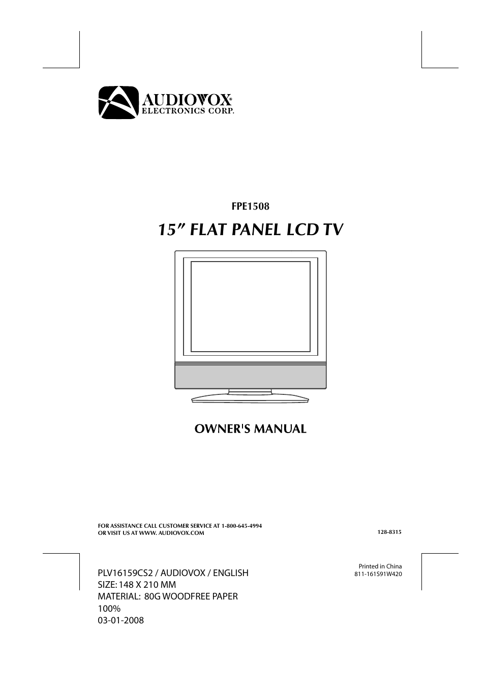 Audiovox FPE1508 User Manual | 19 pages