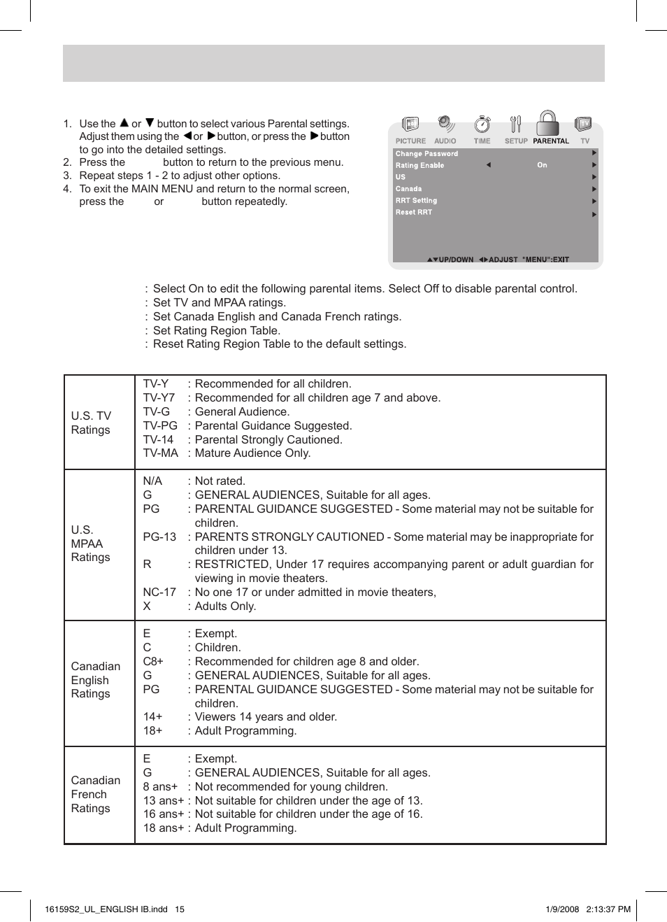 Tv setup | Audiovox FPE1508 User Manual | Page 16 / 19