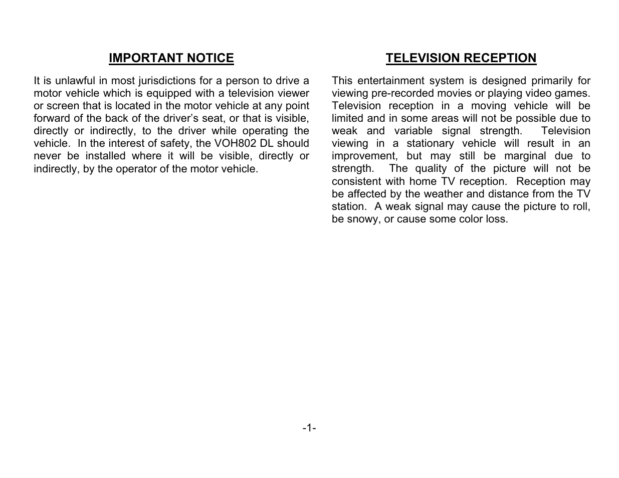 Audiovox VOH802 User Manual | Page 2 / 16