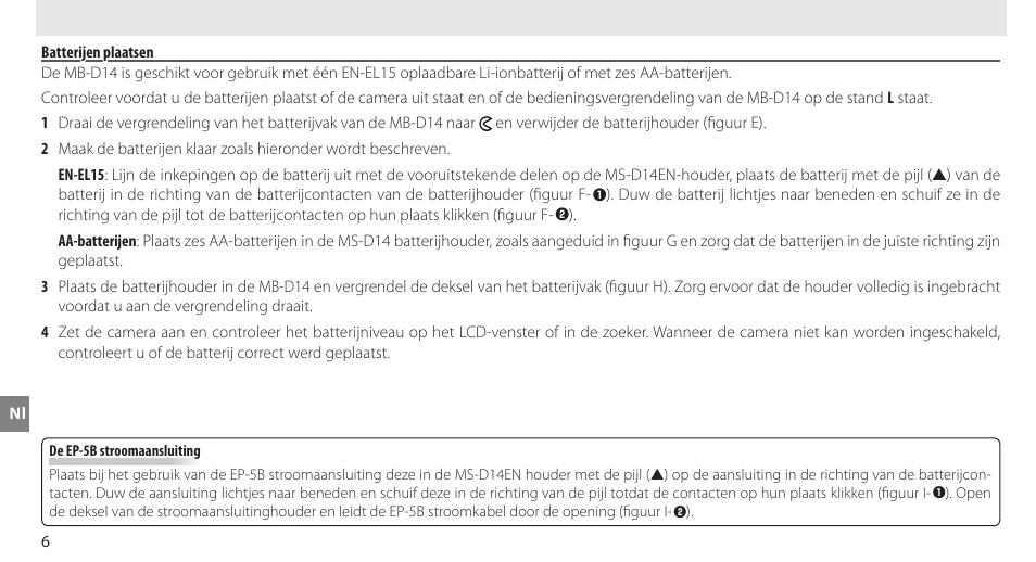 Batterijen plaatsen | Nikon MB-D14 User Manual | Page 100 / 244
