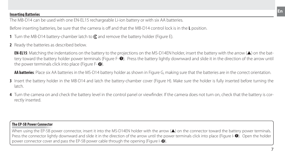 Inserting batteries | Nikon MB-D14 User Manual | Page 11 / 244