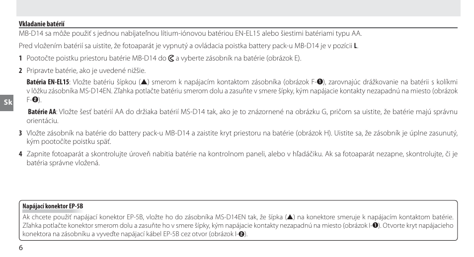 Vkladanie batérií | Nikon MB-D14 User Manual | Page 170 / 244