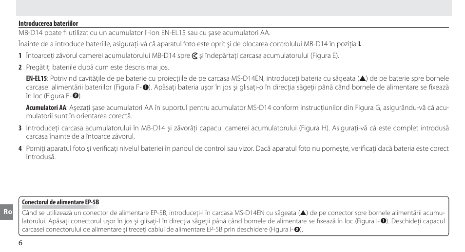Introducerea bateriilor | Nikon MB-D14 User Manual | Page 230 / 244