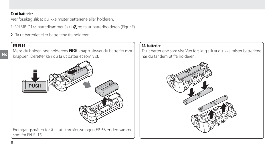 Ta ut batterier | Nikon MB-D14 User Manual | Page 52 / 244