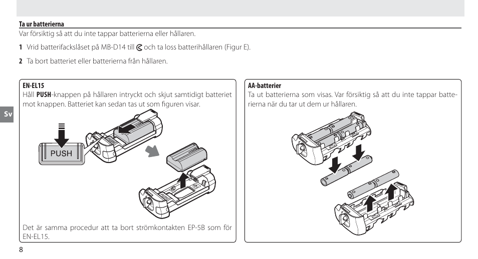 Ta ur batterierna | Nikon MB-D14 User Manual | Page 62 / 244