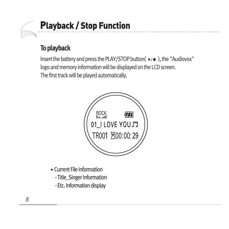 Layback / stop function | Audiovox MP3128 User Manual | Page 11 / 44
