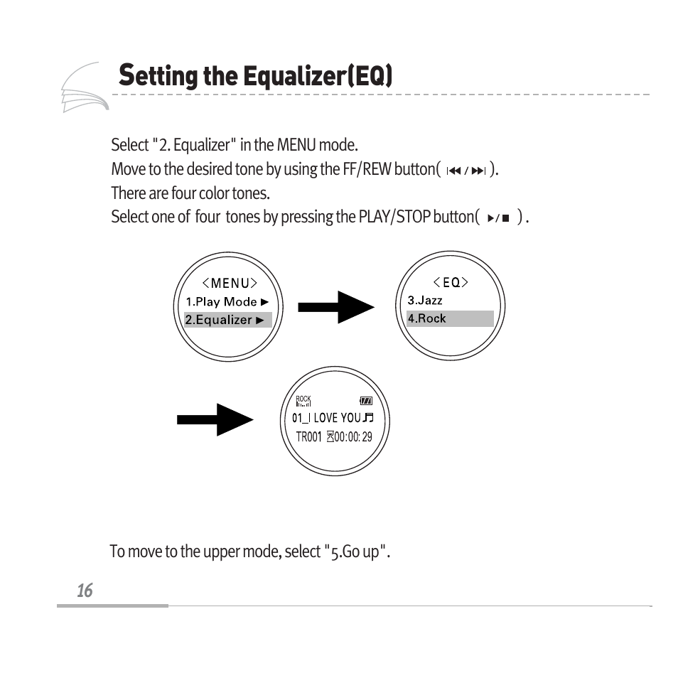 Etting the equalizer(eq) | Audiovox MP3128 User Manual | Page 19 / 44
