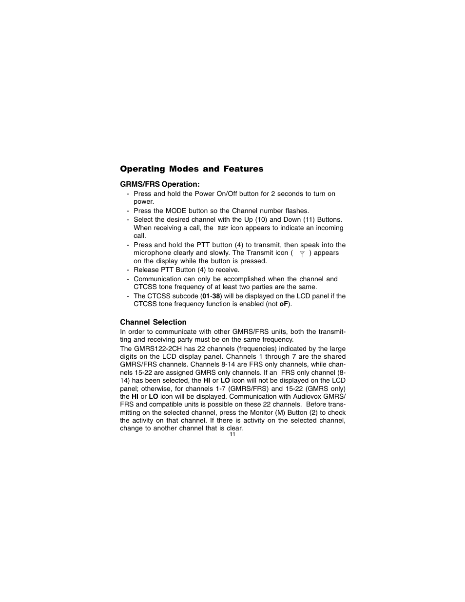 Audiovox GMRS122-2CH User Manual | Page 11 / 24