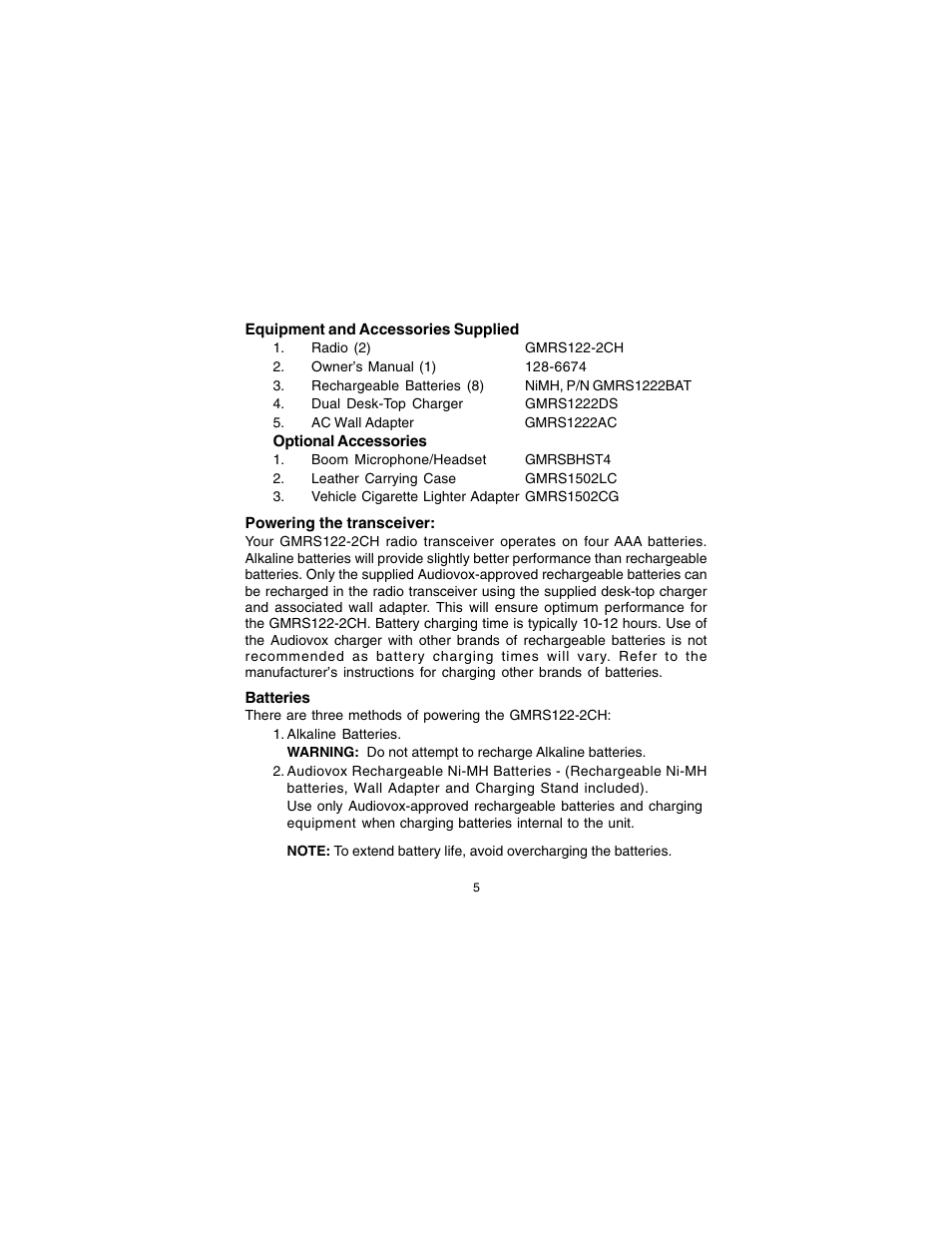 Audiovox GMRS122-2CH User Manual | Page 5 / 24