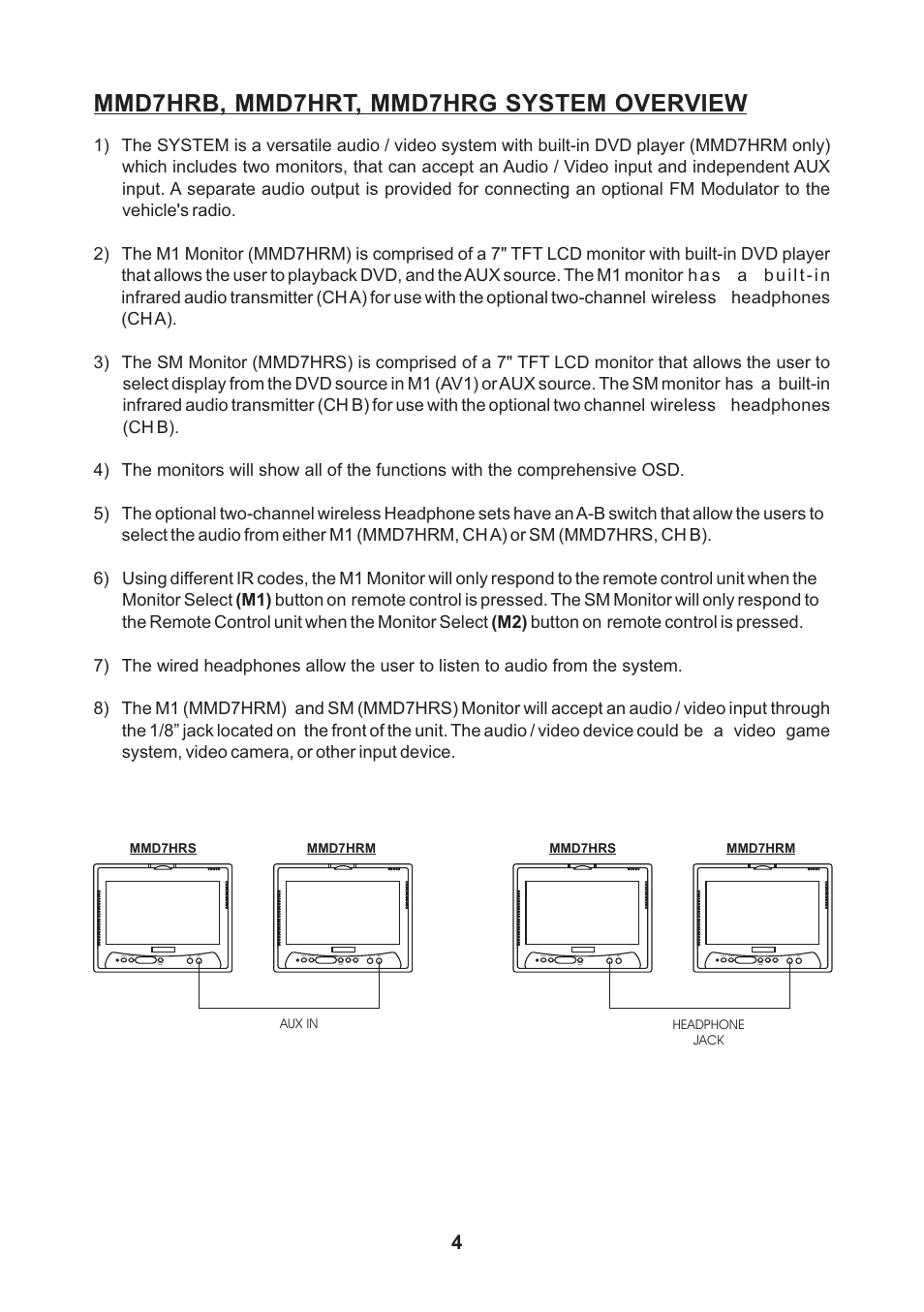 Mmd7hrb, mmd7hrt, mmd7hrg system overview | Audiovox MMD7HRG User Manual | Page 4 / 12