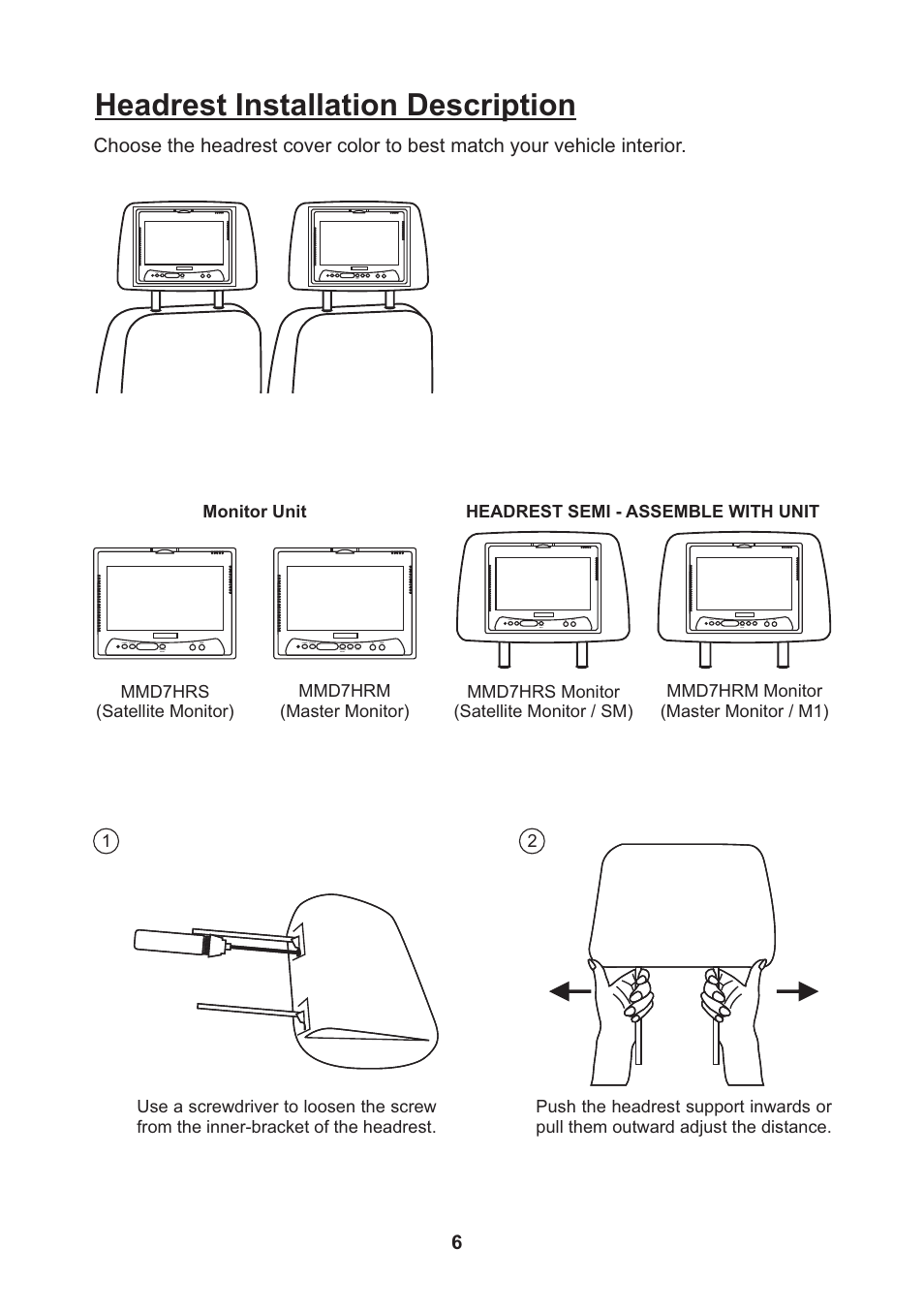 Headrest installation description | Audiovox MMD7HRG User Manual | Page 6 / 12