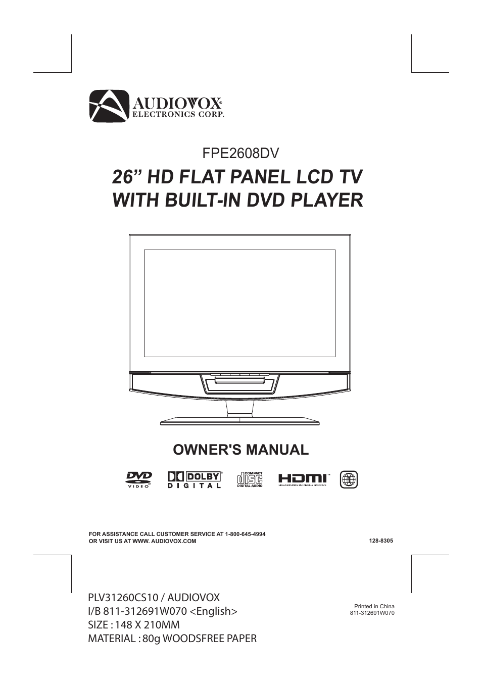 Audiovox FPE2608DV User Manual | 31 pages