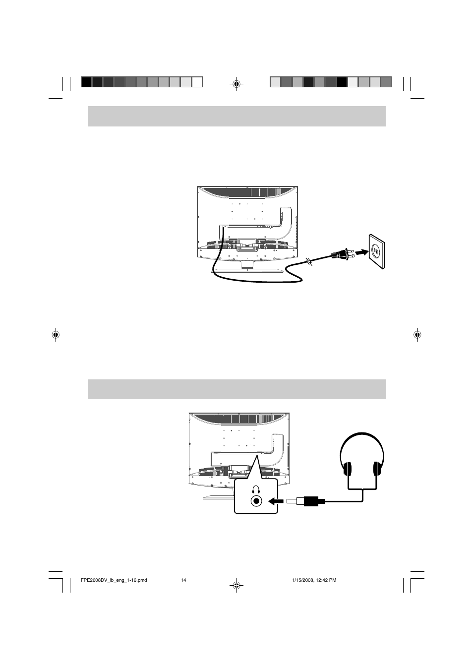 Connections using headphones | Audiovox FPE2608DV User Manual | Page 15 / 31
