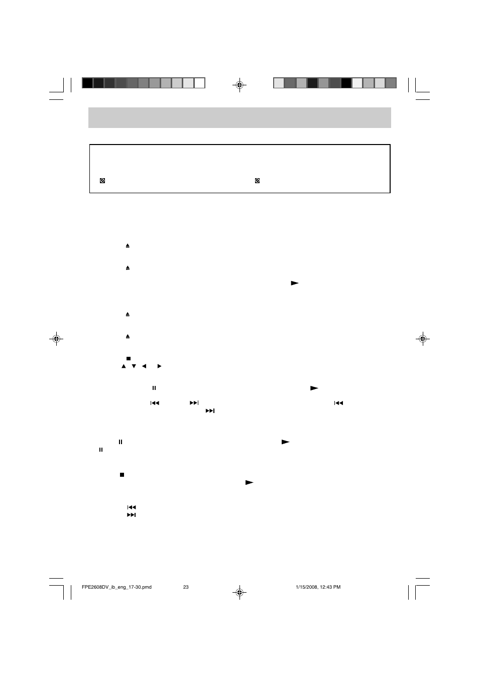 Playing a disc, Playing a picture file disc, Pausing playback (still mode) | Stopping playback, Skipping to a different track | Audiovox FPE2608DV User Manual | Page 24 / 31