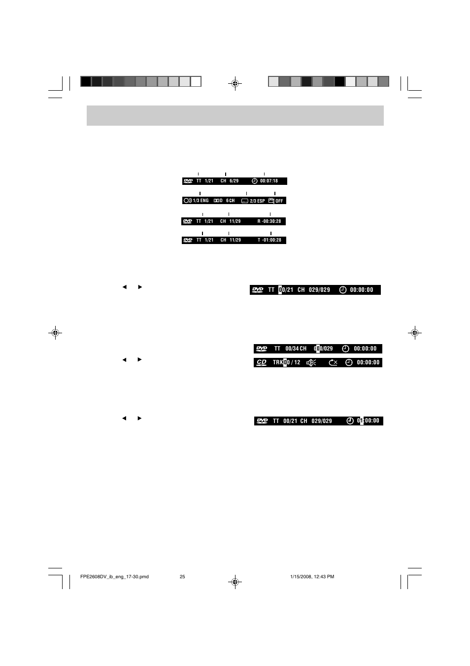 Special function, Locating a specific title (dvd), Locating a specific chapter / track | Locating a specific time (dvd), Display | Audiovox FPE2608DV User Manual | Page 26 / 31