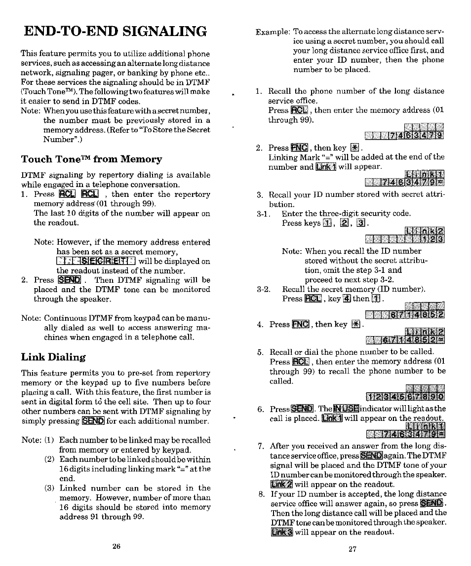 End-to-end signaling, Touch tone™ from memory, Link dialing | Audiovox MVX-500 User Manual | Page 14 / 18