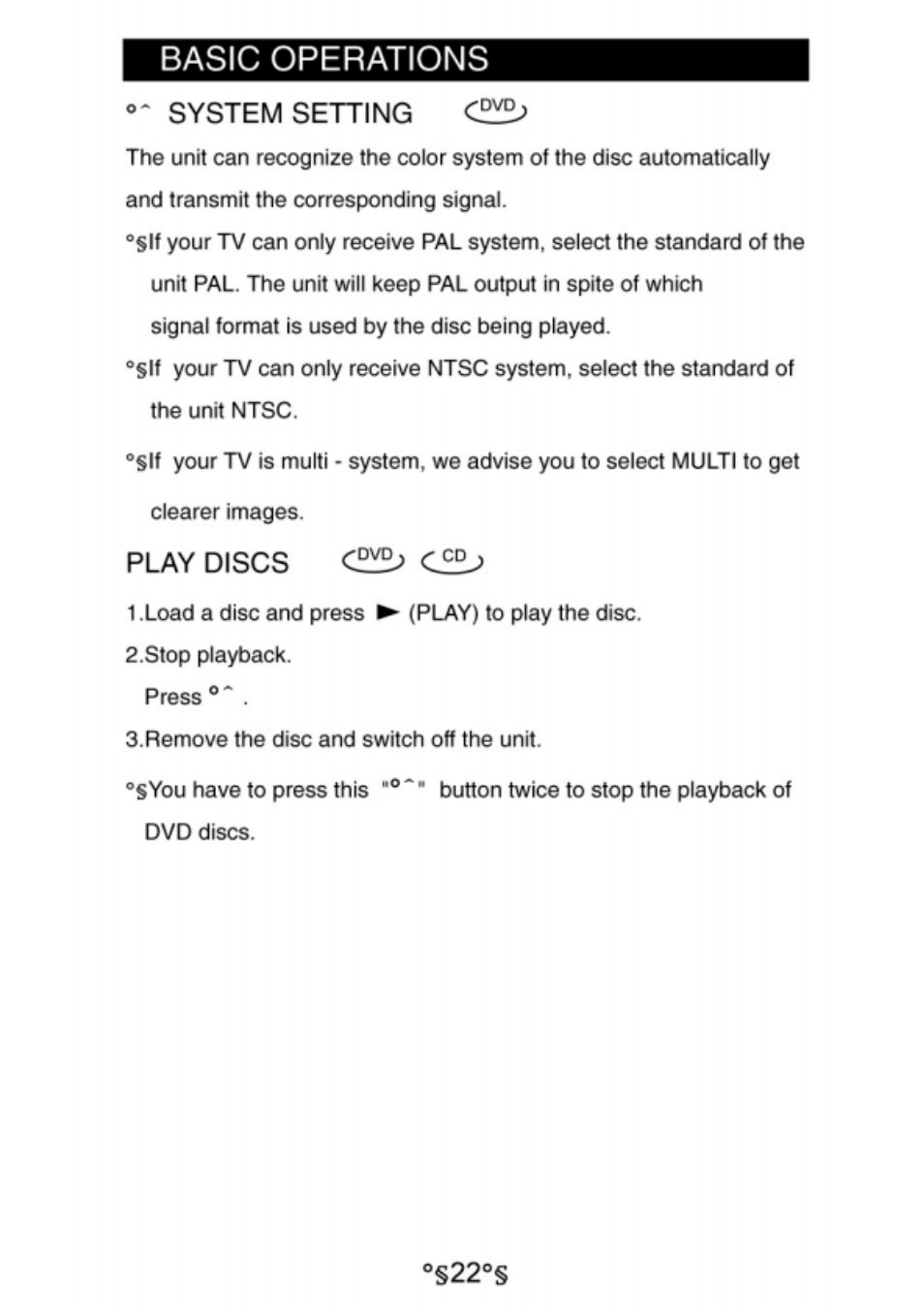 System setting, Play discs, Basic operations | Audiovox D1730 User Manual | Page 23 / 46