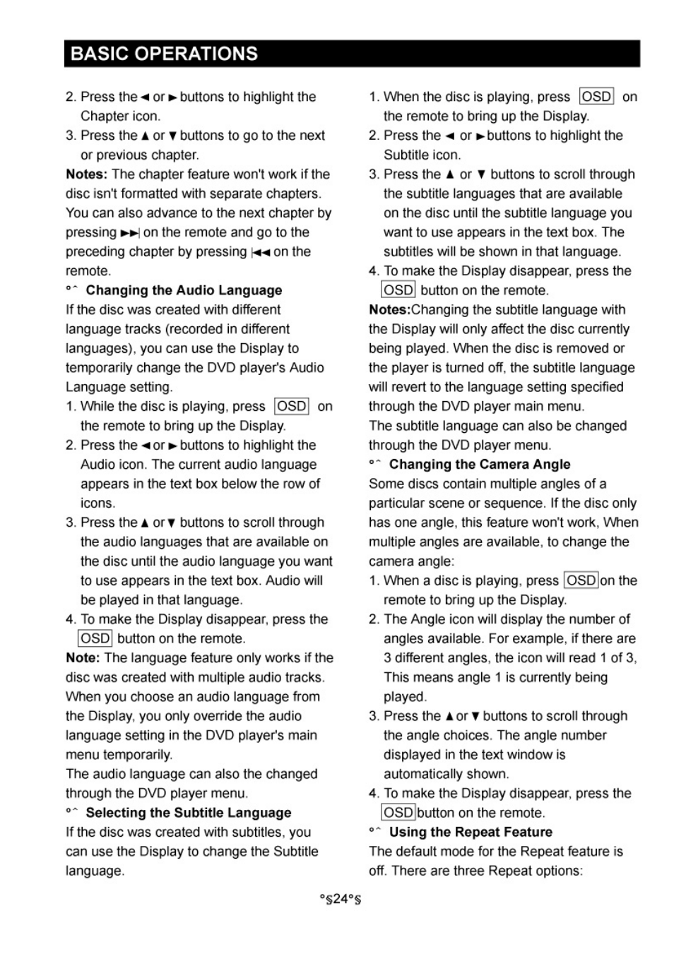 Basic operations | Audiovox D1730 User Manual | Page 25 / 46